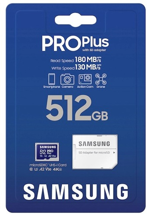 SAMSUNG MB-MD512SA/APC Pro Plus 512 GB MicroSDXC UHS Class 180 MB/s  Memory Card Compatible with Camera, Gaming Console, Mobile, Tablet - Technical View
