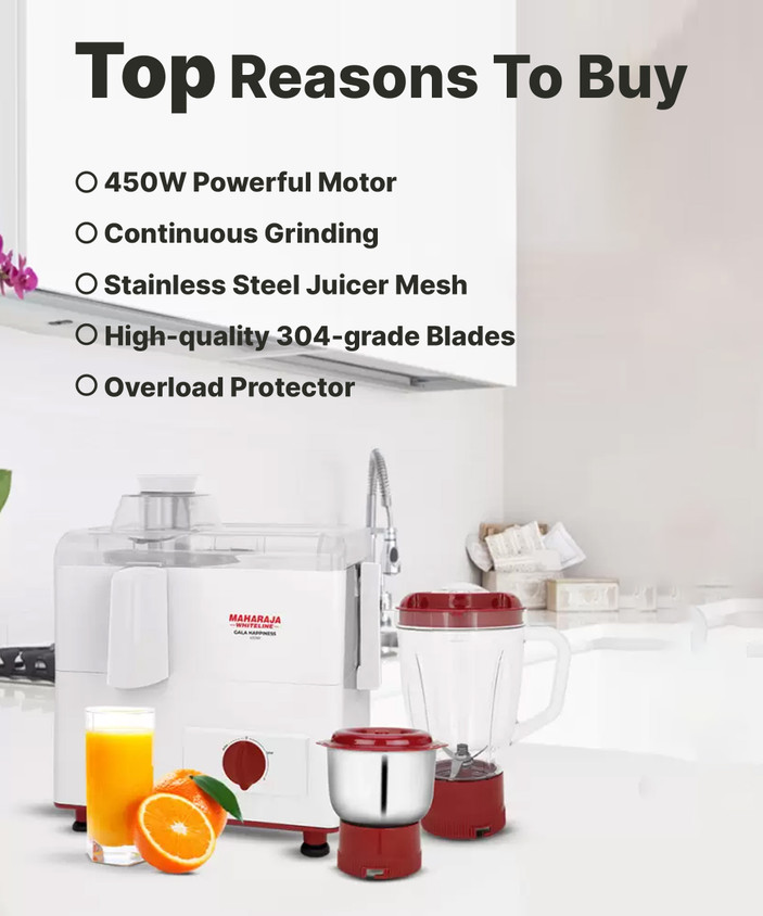 MAHARAJA WHITELINE JX1-163 450 W Juicer Mixer Grinder Price in