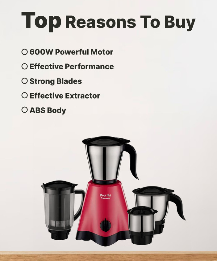 Preethi Elite Mixer Price 600 Watt Preethi Elite Mixer Grinder