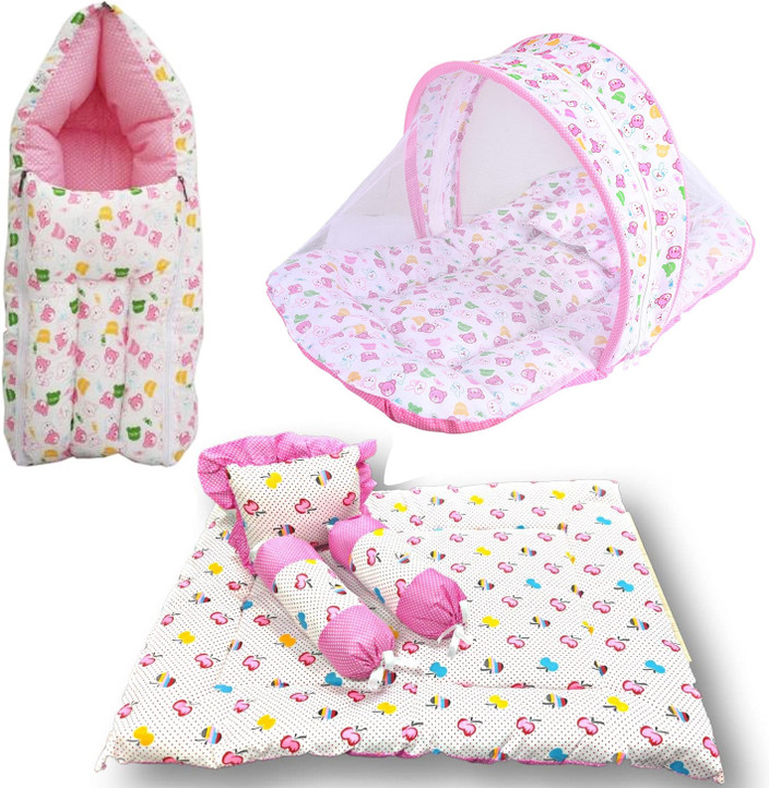 Mastiphotons Cotton Kids Washable Baby Mattress with Net Sleeping Bag  Bedding Set Mosquito Net