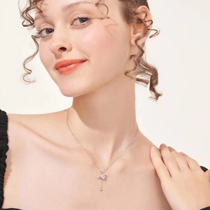 JUMSA Anti Tarnish Stainless Steel Silver Diamond Flying Angelwing