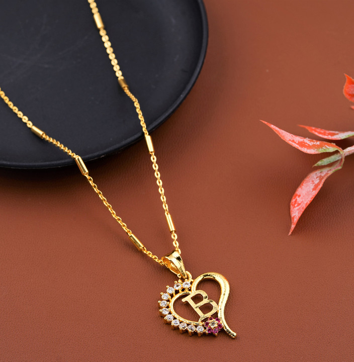 Locket B Gold Necklace JETWAL B Name Pendant Heart Shape Design