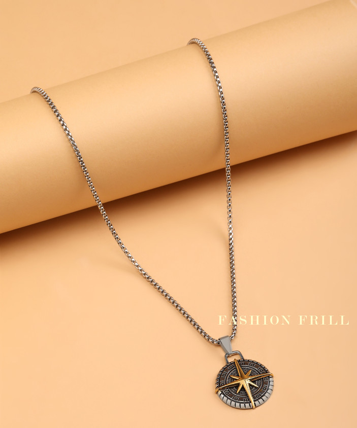 Fashion Frill Silver Chain Pendant For Men Cross Compass Chain