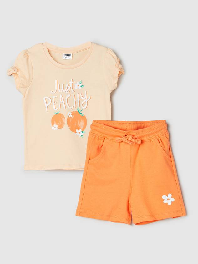 MAX Baby Girls Printed Orange Top Shorts Set Price in India