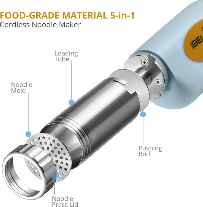 Electric Idiyappam Maker – 5 Molds, Rechargeable – Make Pasta In 20 Seconds, No Cord Needed!