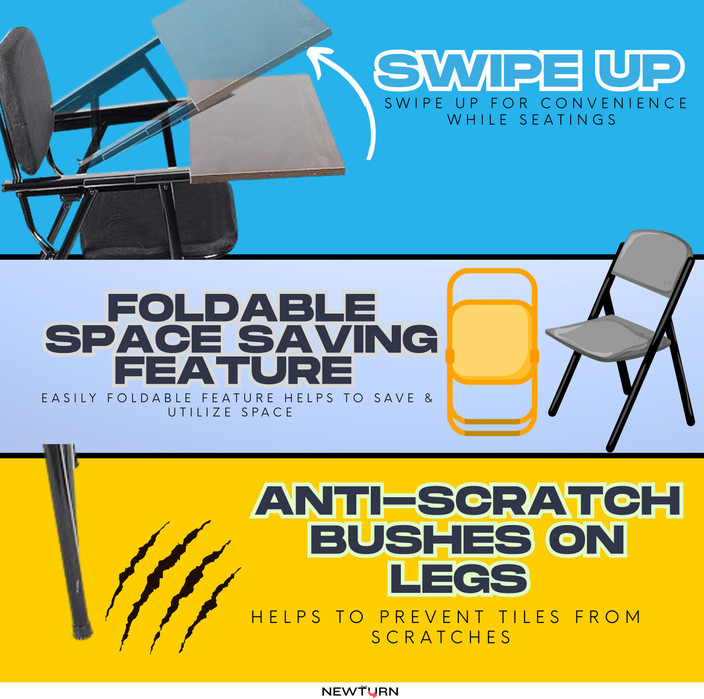 Foldable Space Saving Folding Chairs CLASSELA Metal A1 Folding  Desk/Kids/study/work From Home Chair With Writing Pad Fabric Study Folding  Chair