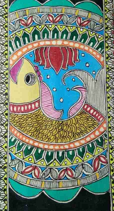 ミティラー ペインティング（インド） Mithila ki chitrakari Acrylic 11.3 inch x 7 inch Painting Price in