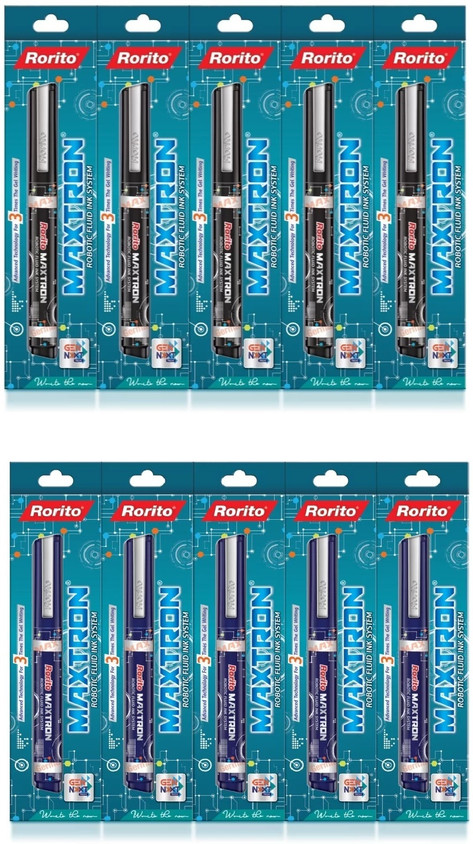 Rorito Maxtron BLACK Gel Pen 10 Pens waterproof times extra