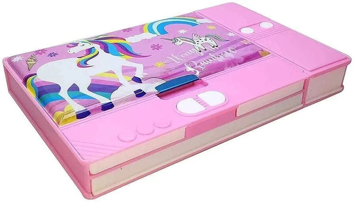 ssrr Unicorn jumbo pencil box for kids (pink) with