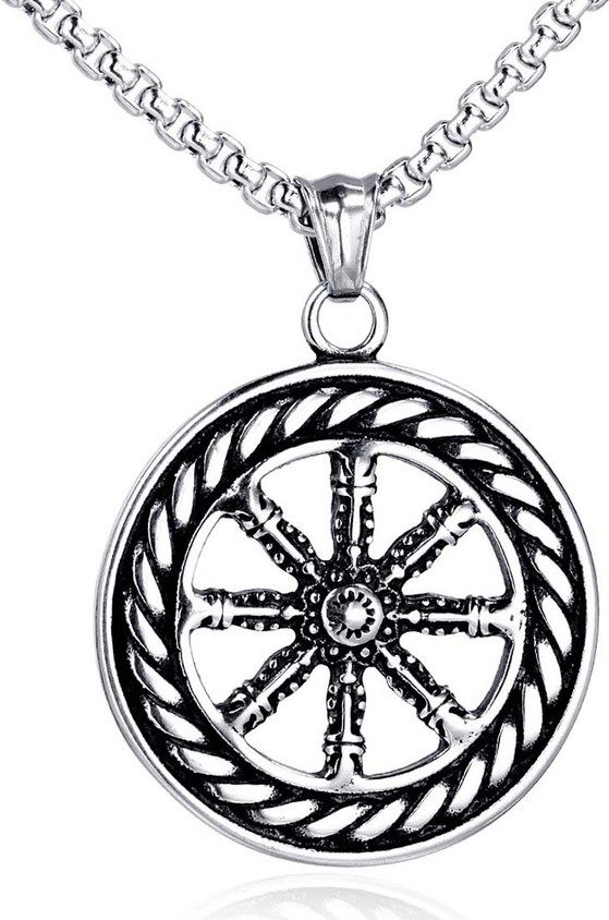 buddhist necklace dharma wheel pendant silver