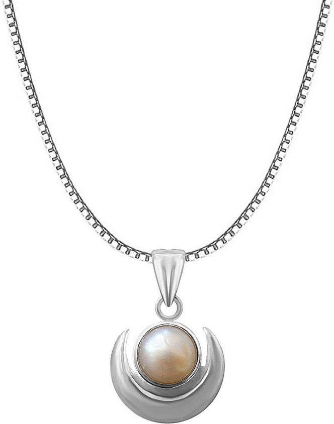 Half Moon Pearl Pendant Designs In Silver Parnika Pearl Studded