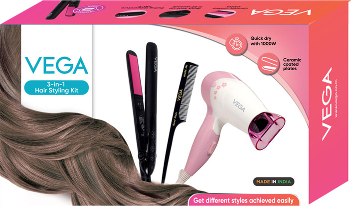 Vega Hair Dryer Straightener Curler Combo VEGA 3-In-1 Hair Styling