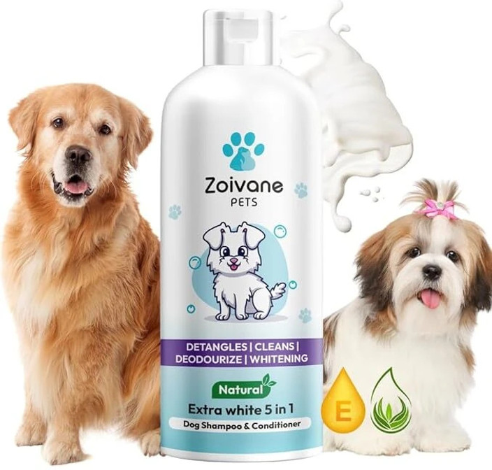 Zoivane Extra White in Dog Shampoo Conditioner with Natural Herbs  Allergy Relief, Anti-microbial, Whitening and Color Enhancing, Anti-itching 