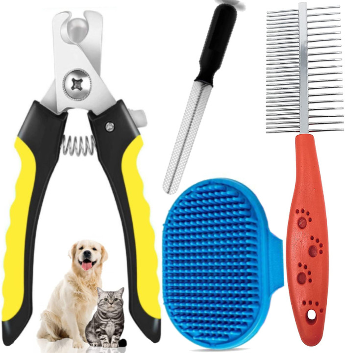 4-teiliges Tierpflege-Set – Inklusive Bürste Für Katze/Hund, Nagelknipser & Badebürste, Praktisch Für Haustierbesitzer