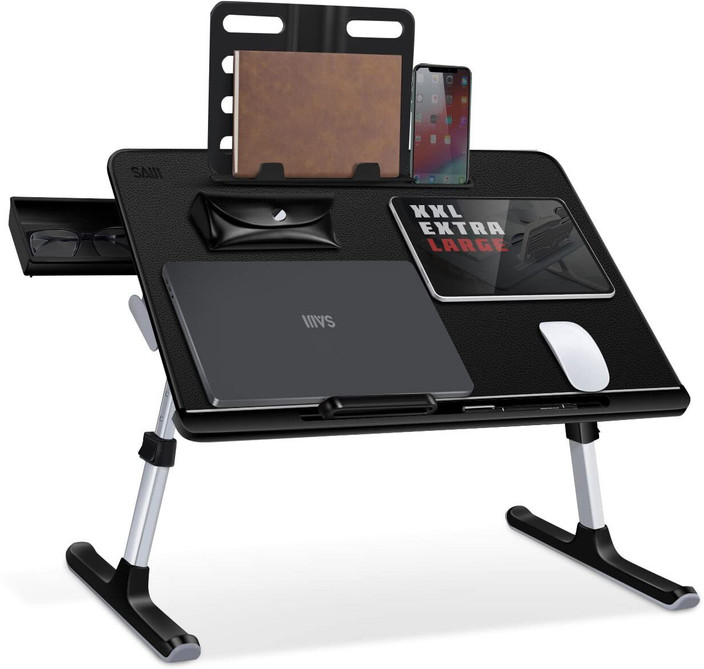 Tavolo Laptop Pieghevole SAIJI XXL - Legno Teak, 65x49x30 Cm, Con Cassetto E Supporto Tablet - Foto 9