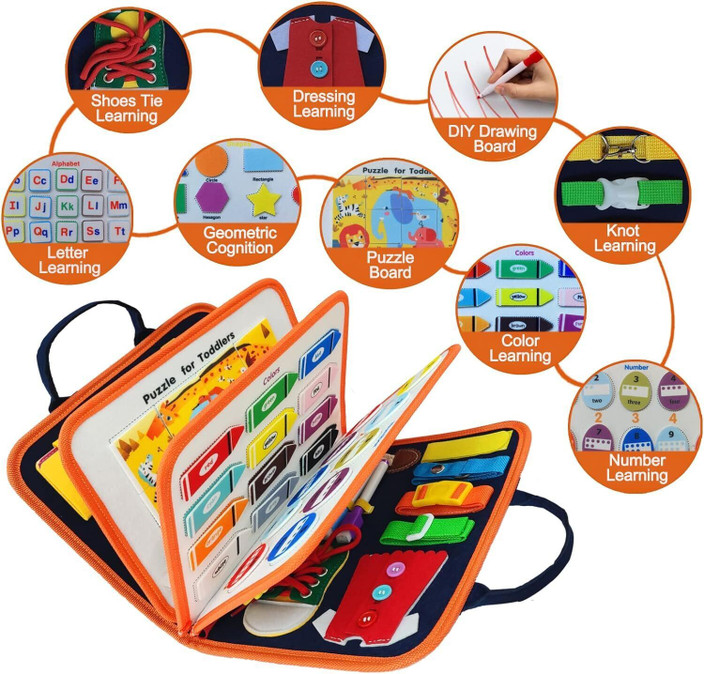 Busy Board for Toddlers,Montessori Toys for Boys Girls 1 2 3 Year Old,Early  Educational Activity Baby Sensory Toy,Autism Busy Book Travel Toys for Kids  3 4 5 6 7 Year Old (Animal)