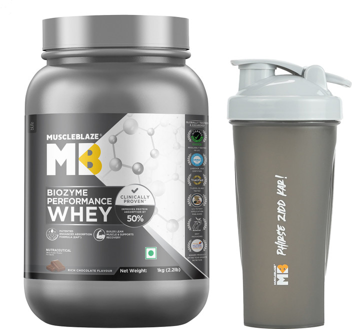 MUSCLEBLAZE Biozyme Performance Whey Protein Powder with Shaker, 25g  Protein Per Scoop Whey Protein