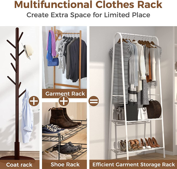 LEOPAX Heavy Duty Freestanding Clothes Garment Rack, Coat Hangers Stand, Clothes Rail Cast Iron Wall Shelf