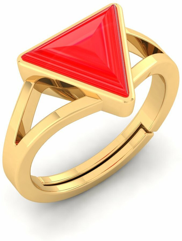 VishvMa Gems Ratti Red Coral Moonga Gemstone Ring With Lab