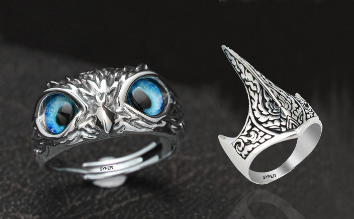 Syfer Owl Ring and Ertugrul Ghazi Ring for Boy and Girl Ring for  Biker/Hiphop Ring Stainless Steel Silver Plated Ring