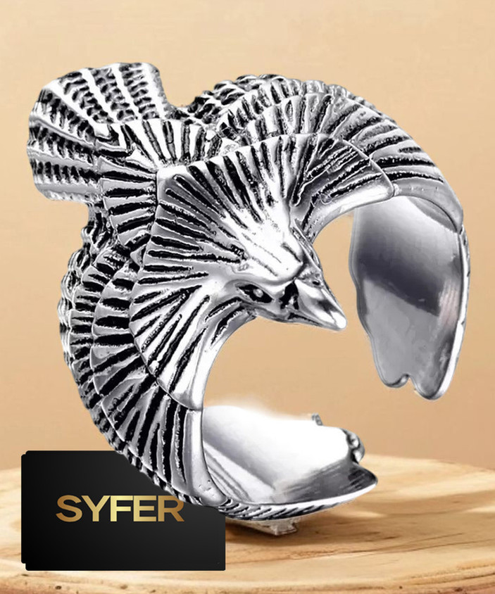 Syfer Turkish Ertugrul Ghazi Ring for Girl and Boy IYI Ertugrul Ottoman Eagle ring Stainless Steel Silver Plated Ring