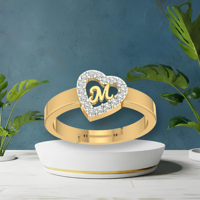 Alphabet M Initial Ring Gold Large 14K Gold M Initial Ring With CZ
