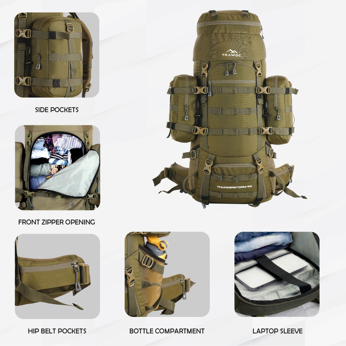 TRAWOC THUNDERSTORM 90L Internal Frame Travel Backpack - Main Image