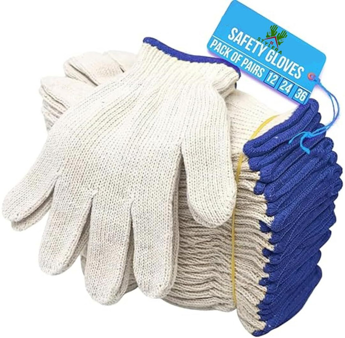 Blue Cotton Knitted Gloves STYLERA 12 Pair Reusable Washable