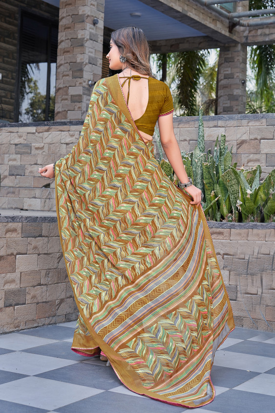 Buy PinkEVE Embroidered, Printed Bollywood Chiffon Mustard Sarees