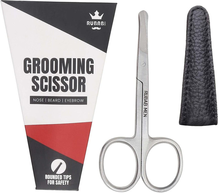 4.5" Curved Mustache & Nose Hair Scissors With Safety Tips - Precision Grooming Tool