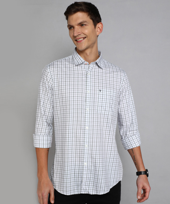 VAN HEUSEN Men Checkered Casual White, Grey Shirt