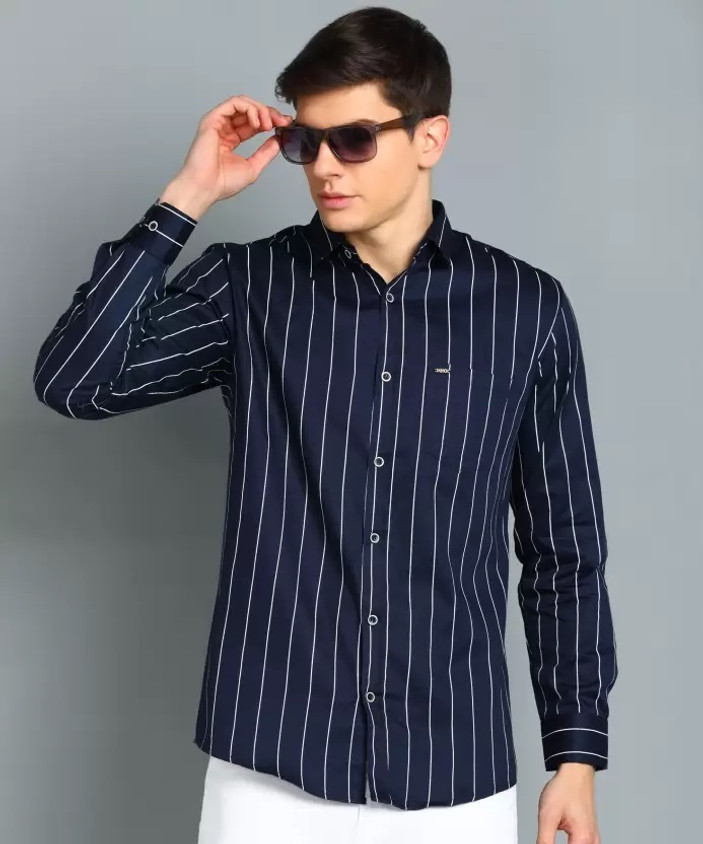 Casual Shirt Blue And White Striped Formal Shirt Men Navy Blue