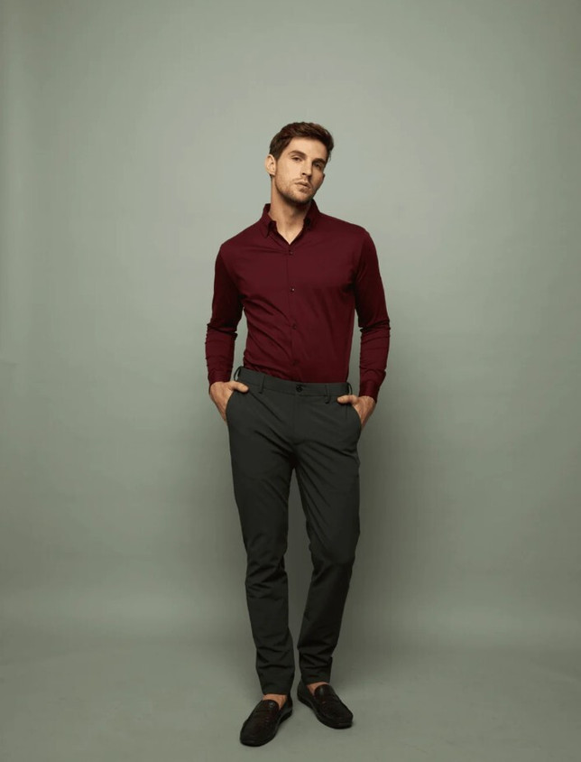 Dress Shirt Formal Gray Pants Maroon Shirt Red Shirt Grey Pants Men  GENTLEREN Men Solid Formal