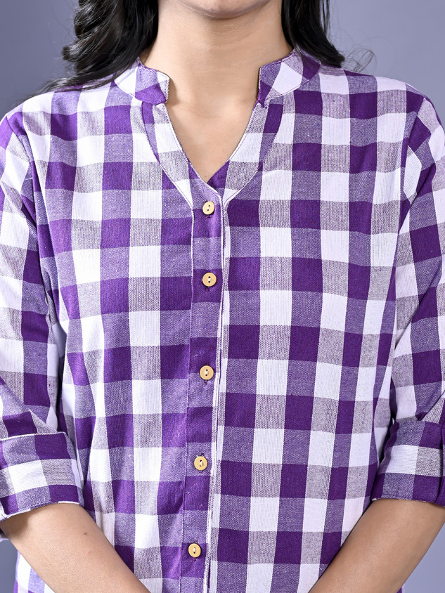 FABISHO Women Checkered Casual Purple Shirt - Buy FABISHO FABISHO Women Checkered Casual Purple Shirt - Buy FABISHO