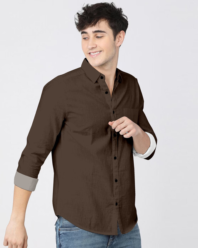 CHEAPSHIRTS Men Solid Casual Brown Shirt Buy CHEAPSHIRTS Men