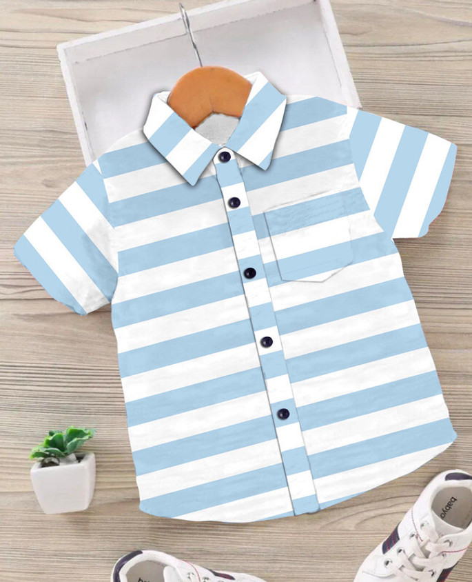 Tiny Brezy Baby Boys Striped Casual White, Light Blue Shirt