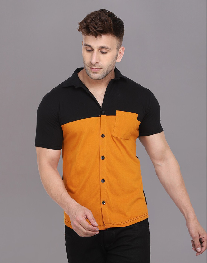 Lawful Casual Men Solid Casual Gold, Black Shirt Buy Lawful