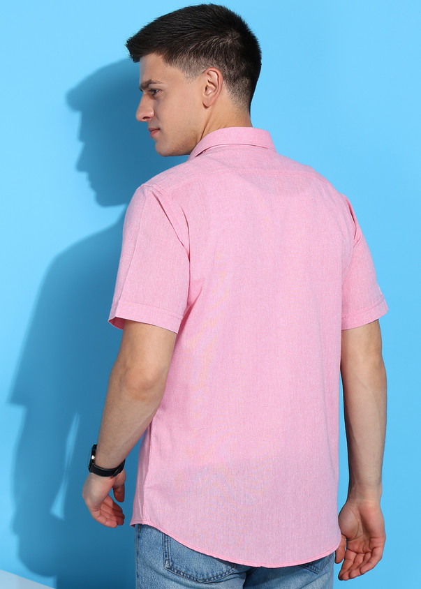Casual Moda Rapido Top Moda Rapido Men Solid Casual Pink Shirt