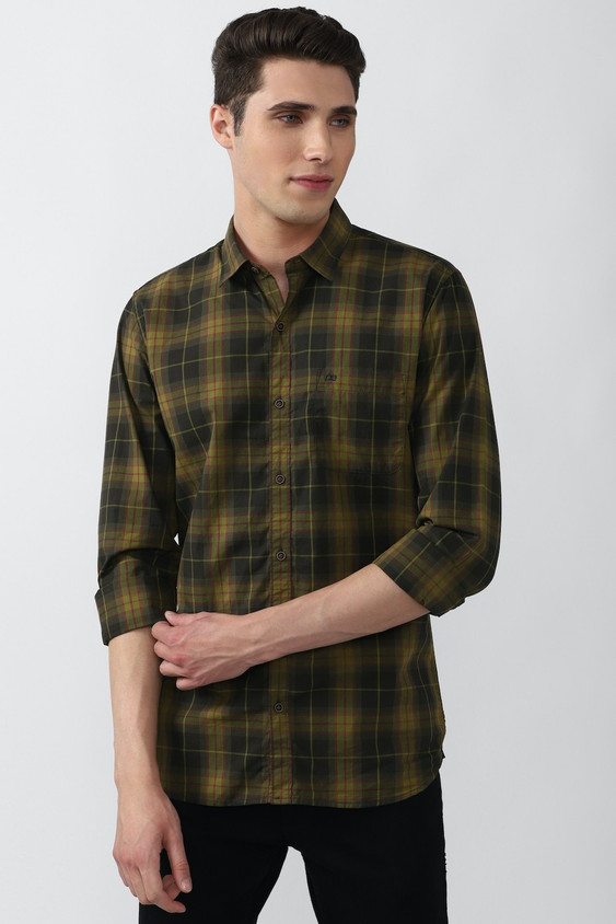 PETER ENGLAND Men Checkered Casual Black, Light Green, Red Shirt