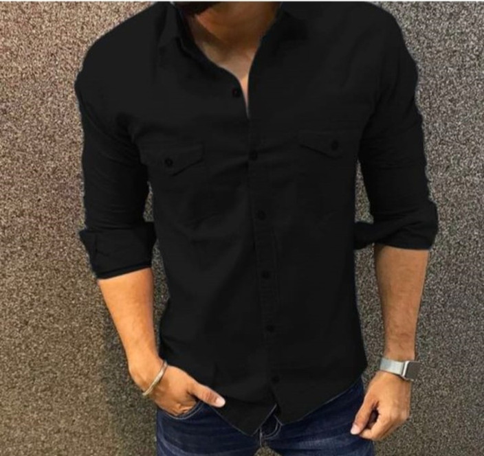 Elegant Fab Men Solid Casual Black Shirt