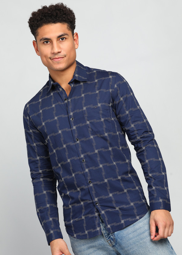 Checkered Shirt Mufti Mens Slim Fit Casual Shirts Buy Mufti Blue