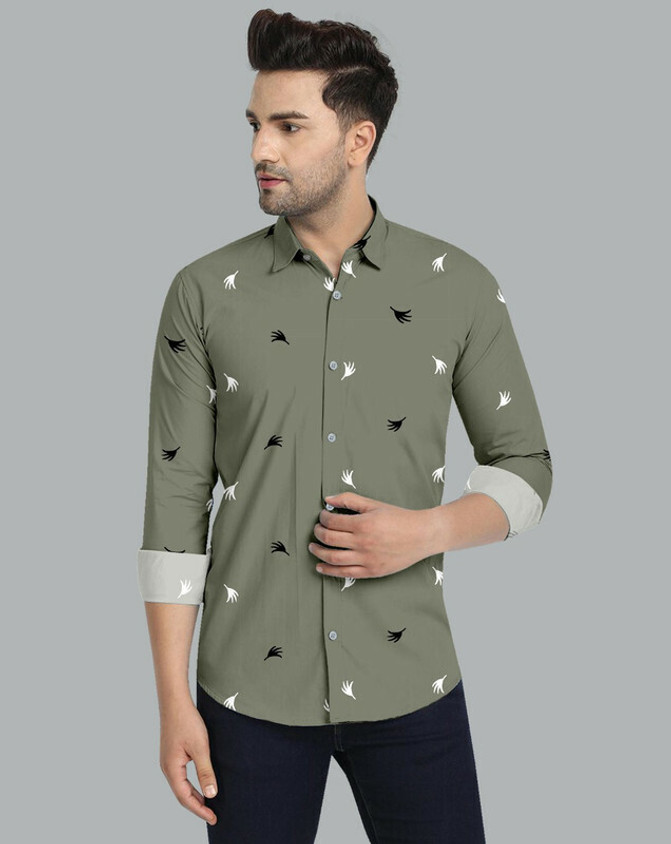 CHEAPSHIRTS Men Printed Casual Black, White, Light Green Shirt