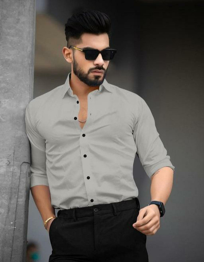 BLACKSHIP Men Solid Formal Grey Shirt Buy BLACKSHIP Men Solid