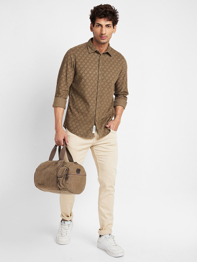 BEING HUMAN Men Solid Casual Khaki Shirt - Main Image