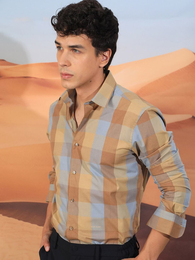 RARE RABBIT Men Checkered Casual Beige Shirt Buy RARE RABBIT Men