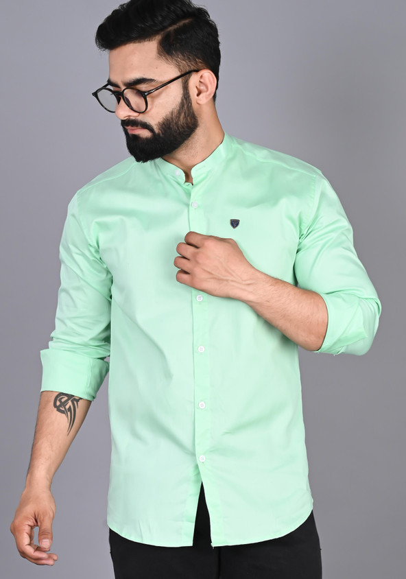 FUBAR Men Solid Casual Light Green Shirt