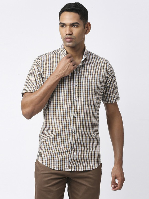 THOMAS SCOTT Men Checkered Casual Brown Shirt Buy THOMAS SCOTT