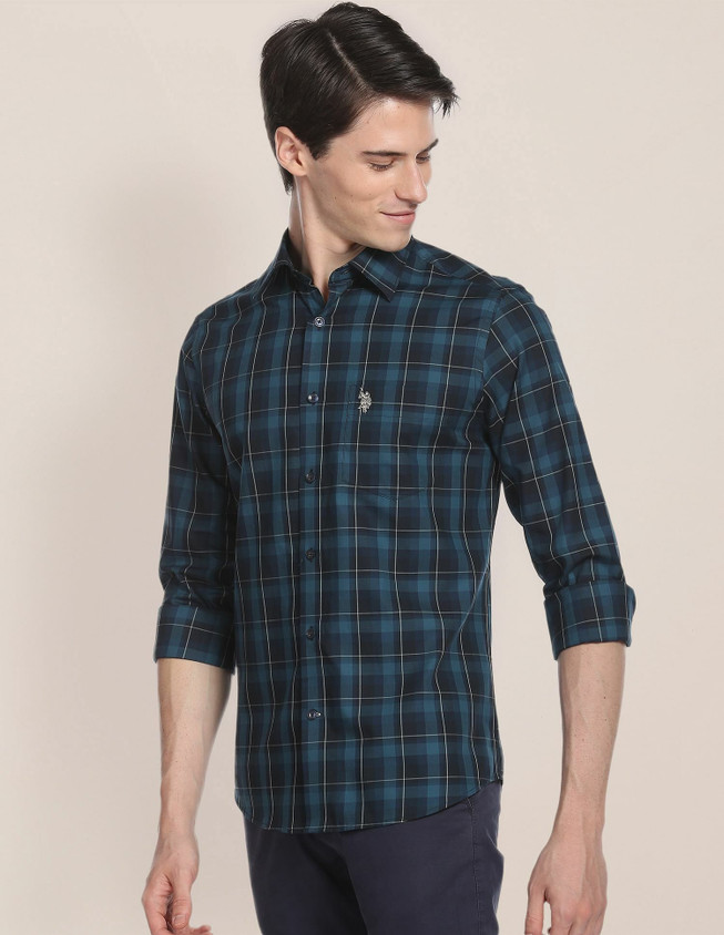 POLO Men Checkered Casual Green Shirt