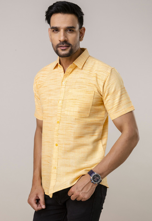 METRONAUT Men Self Design Casual Yellow Shirt Buy METRONAUT Men