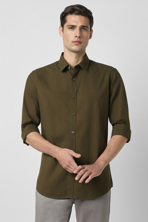 VAN HEUSEN Men Solid Casual Dark Green Shirt Buy VAN HEUSEN Men